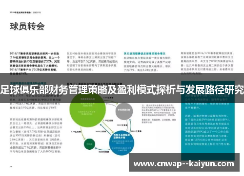 足球俱乐部财务管理策略及盈利模式探析与发展路径研究