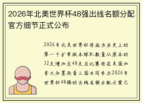 2026年北美世界杯48强出线名额分配官方细节正式公布